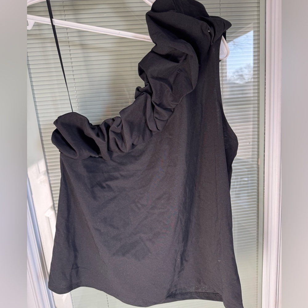 Black Ruffled One-Shoulder Top by Express